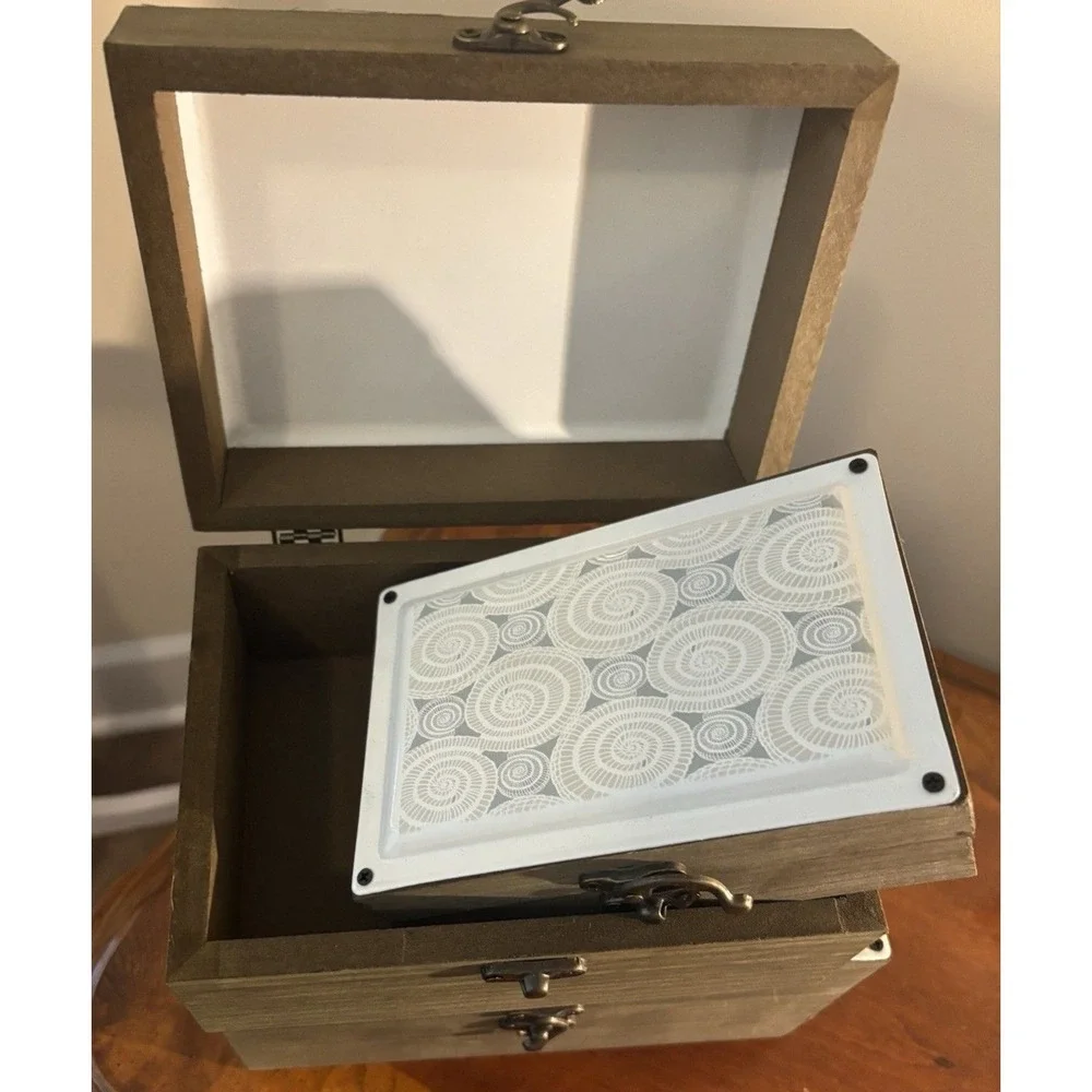 Coastal Set of 3 Wooden Decorative Storage Boxes w/ Lid, Nautical Floral Design
